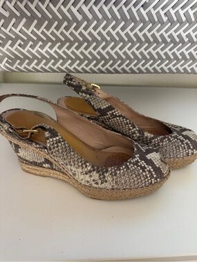 Stuart Weitzman Snake-Print Espadrille Wedges - Brown/Beige